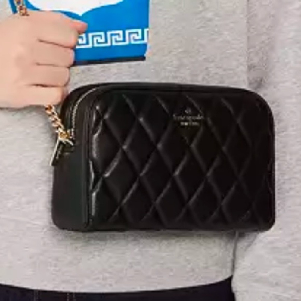 Retail $359 Kate Spade Black Leather Quilted Camera Bag & Detachable Chain NWT - Picture 3 of 6